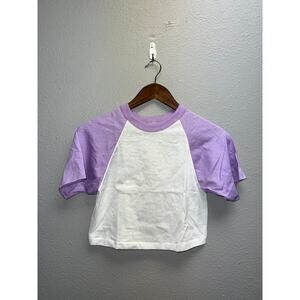 80s Vintage Women's Sportswear White Purple Crop Top Shirt Small
